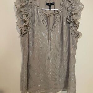 White House Black Market Champagne/Shimmery Blouse w/Ruffle‎ Sleeves, Size Small